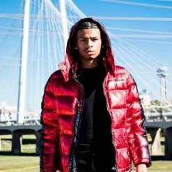 MENS OUTERWEAR Metallic Red Alasia Puffer Jacket