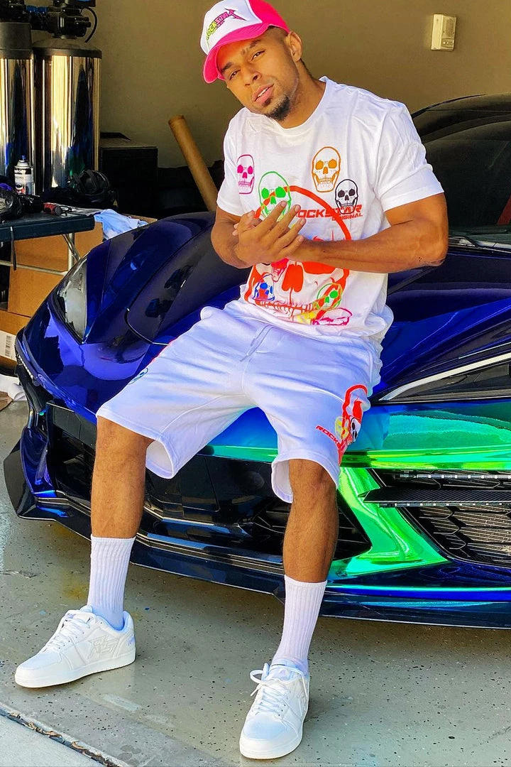 MENS SHORT SETS Cleo White Printed Short Set 1 MENS SHORT SETS Cleo White Printed Short Set