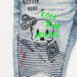 MENS JEANS SNOH PRINTED BIKER JEAN- GREEN Denim