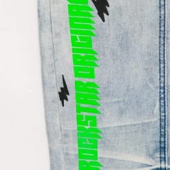 MENS JEANS SNOH PRINTED BIKER JEAN- GREEN Denim